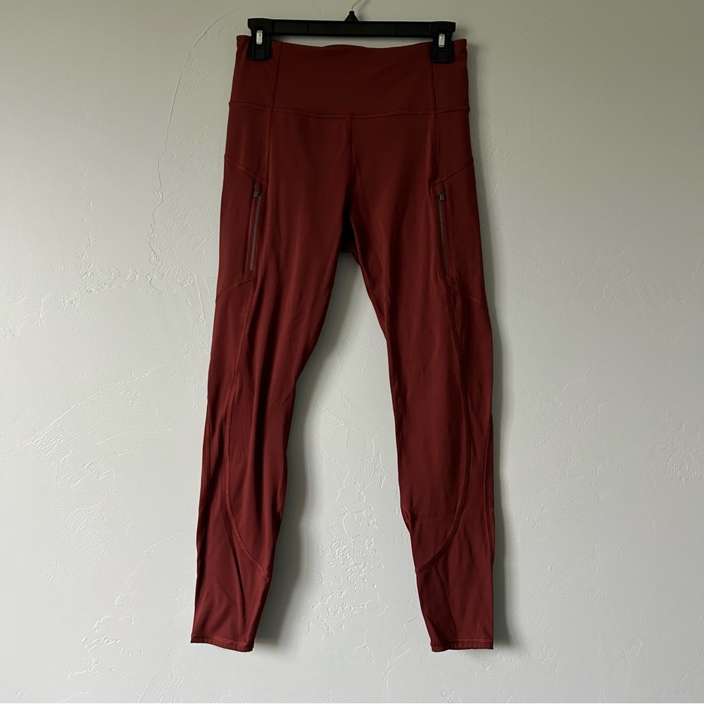 Athleta Rainier High Rise Leggings Rust Size Small Outdoor Winter Ski Running